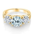 thumbnail image 2 of Gem Stone King 18K Yellow Gold Plated Silver Sky Blue Topaz and White Moissanite Engagement Ring for Women | 4.10 Cttw | Round 8MM | Gemstone November Birthstone | Size 9, 2 of 5