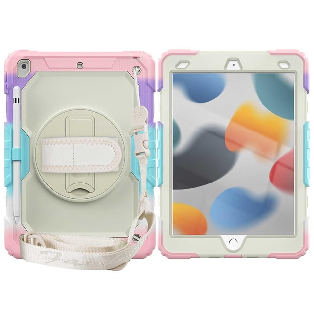 funda tekku strapb uso rudo para ipad 9 8 7 10.2 multirosa a2602 a2605 a2270 a2428 a2430 a2197 funda protectora multicolor para iPad 10.2, vista frontal y trasera; bordes reforzados y recortes para cámara y puertos, soporte abatible con ángulos de escritura y visión, correa removible e incluye mica de pantalla; tablet no incluida; también usada frecuentemente como soporte portátil para lectura o videollamadas.