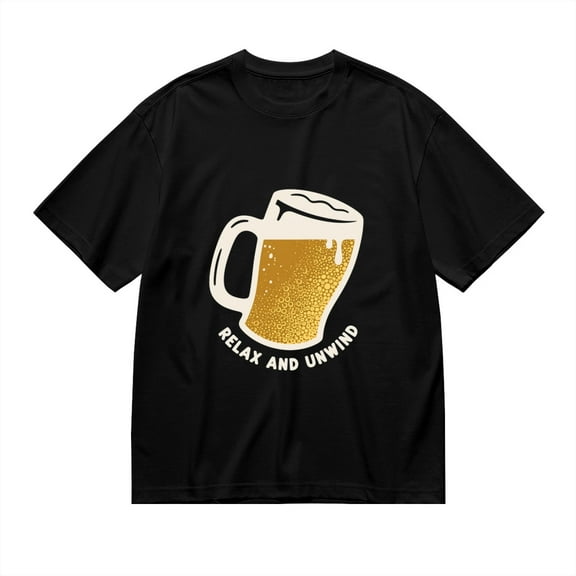 Black T Shirts for Men, Beer Mug, Relax And Unwind Graphic Mens Graphic Tees, 24898477,S
