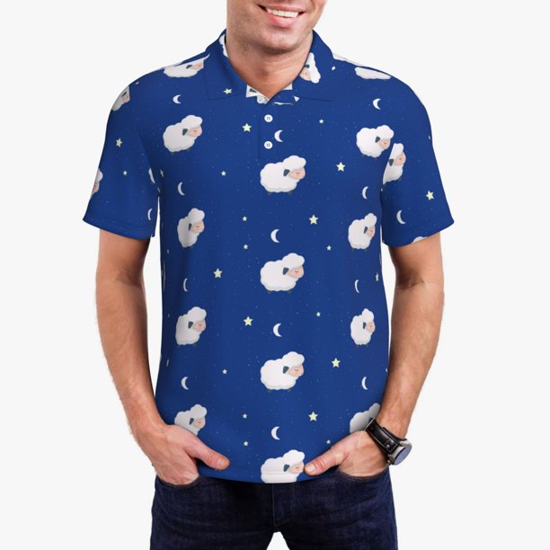 Balery Moon Lamb Camisa Polo de Hombre con Estampado, de Manga Corta y Tejido Medio, Camisa Tipo Golf Polo-3X-Large