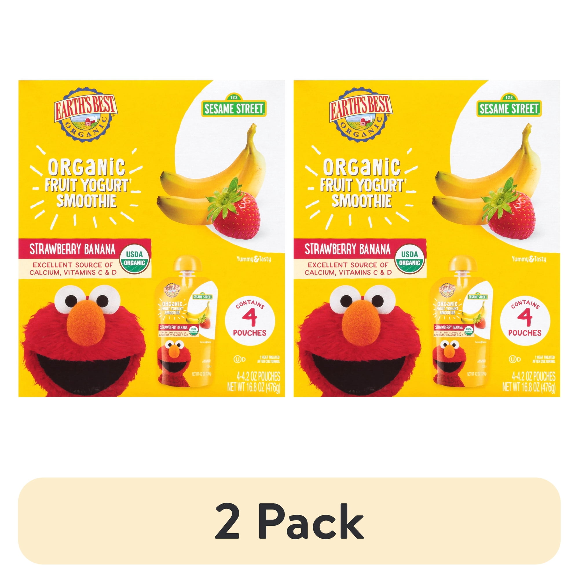 (2 pack) Earth's Best Organic Fruit Yogurt Smoothie Toddler Food, Strawberry Banana, 4.2 oz Pouches (4 Pack)