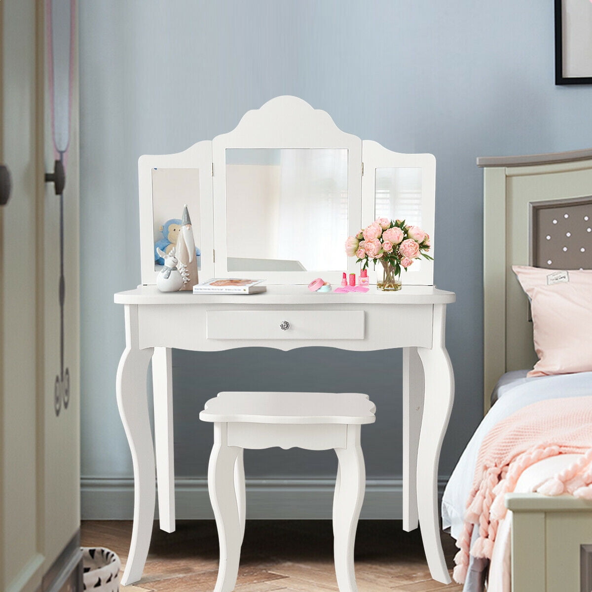 childrens white dressing table set