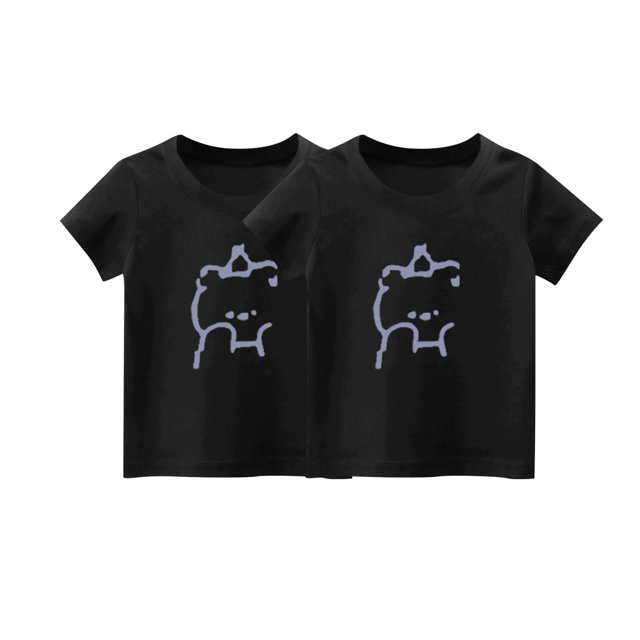 fatyb 2 Pack T-Shirts pour Enfants Filles Imprimé Graphique Mignon Tee Tops Garçons Manches Courtes T-Shirts en Coton Amples