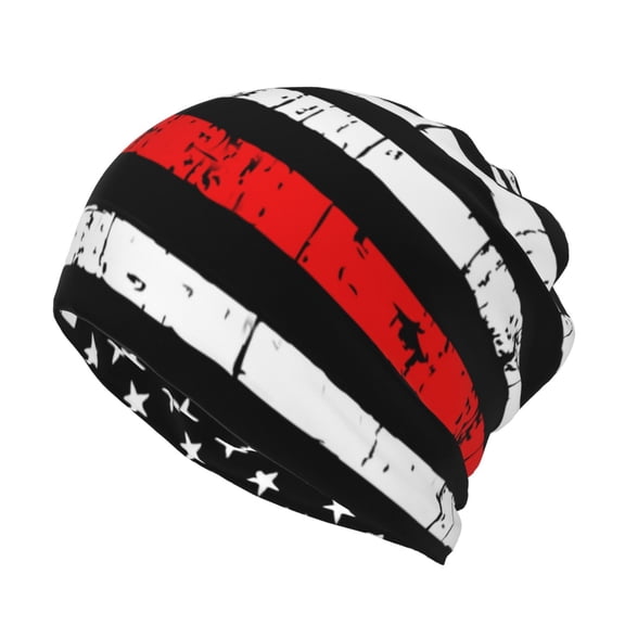 Womens Red Line Flag Slouchy Beanie Cap Headwear Hat Turban