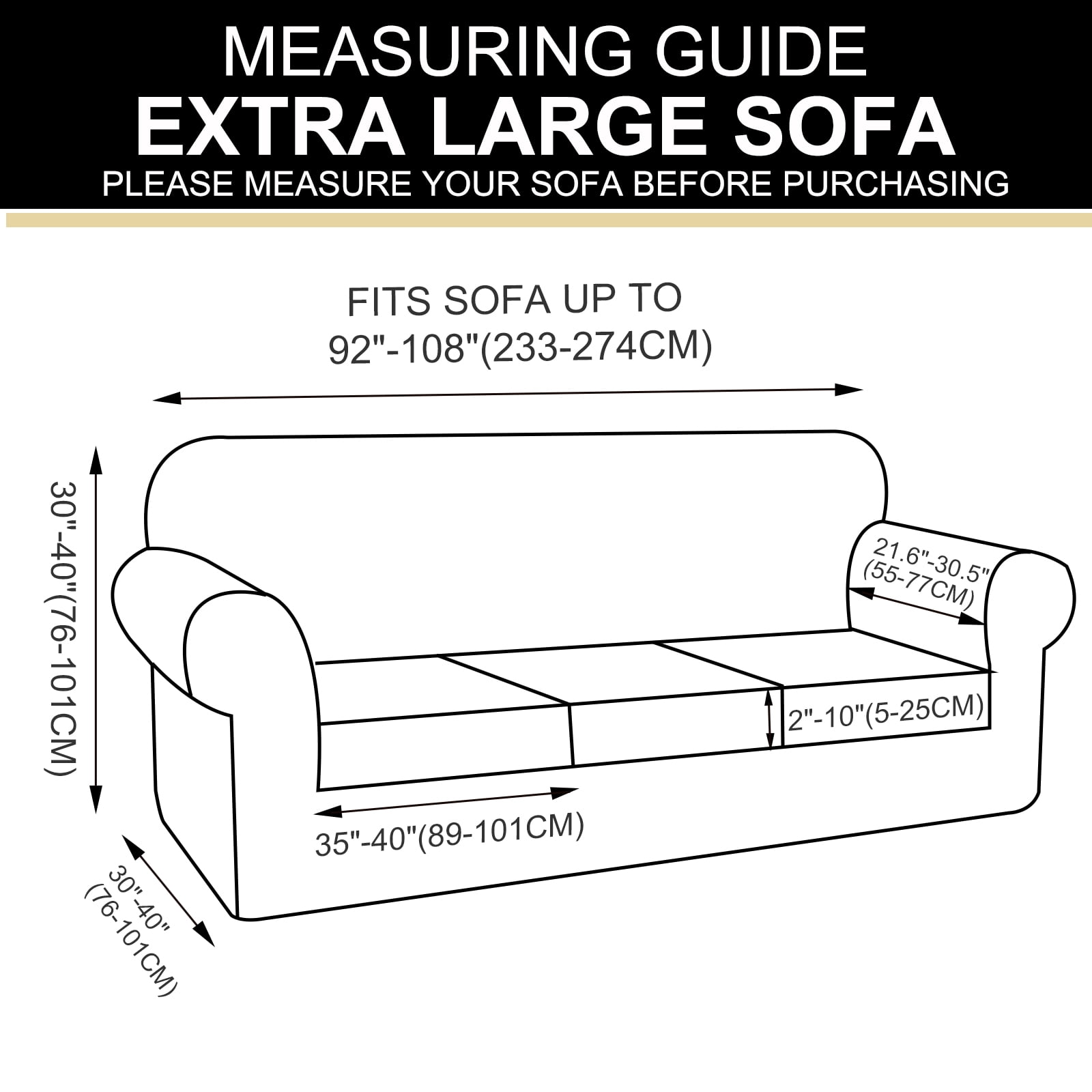 U-NICE HOME 4 Pieces Oversized Stretch Couch Cover Sofa Cover Washable Sofa Slipcover With Individual Seat Cushion for 3 Cushion Couch Sofa Pet Friendly, Dark Grey