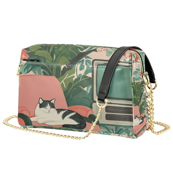 FORMRS Women Crossbody Purse with Chain Strap Vegan Leather Shoulder Handbag, Pink and White Cat