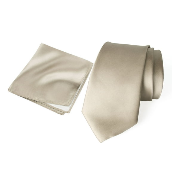 Spring Notion Men's Satin Microfiber Solid Color Tie and Handkerchief Set, Champagne