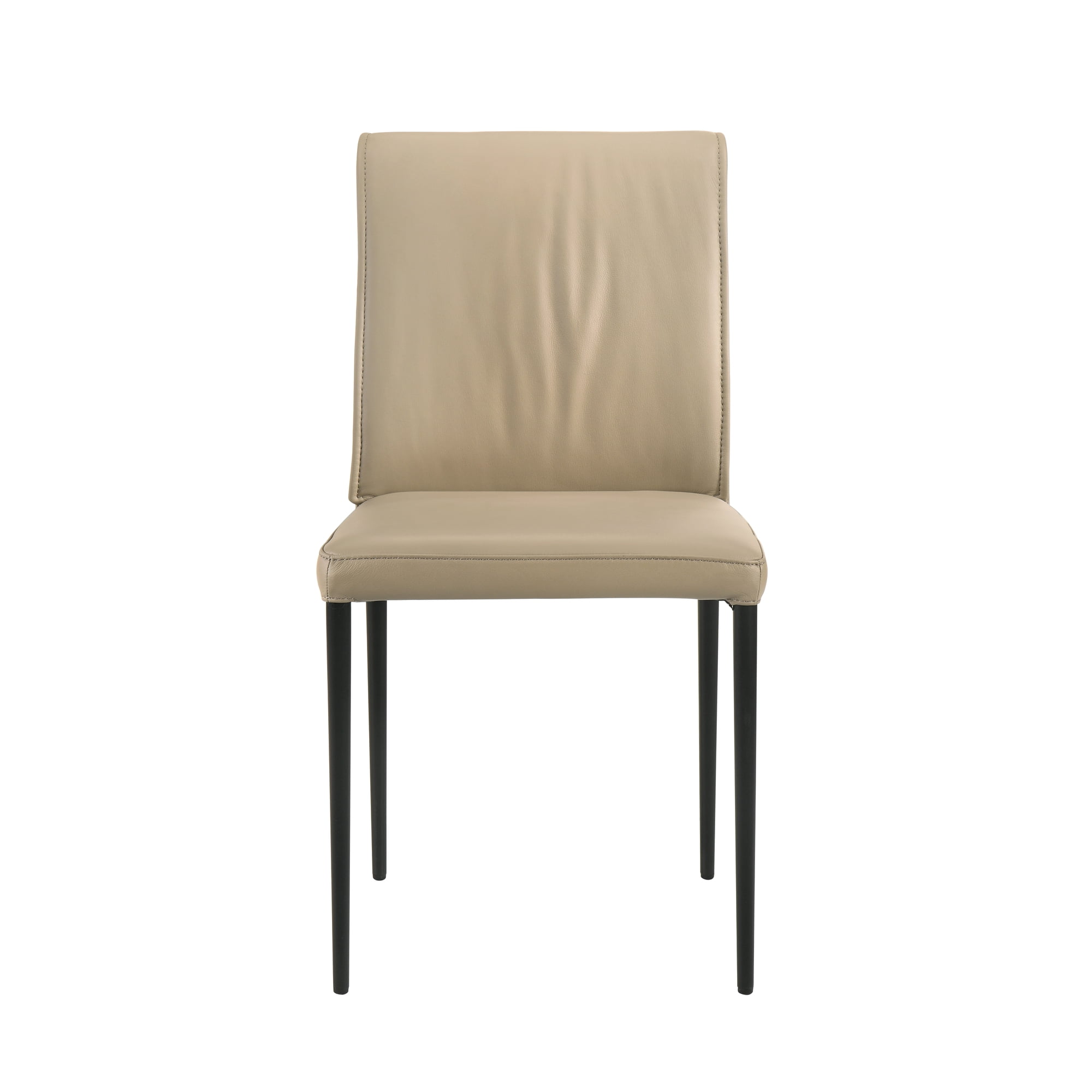 Meriam Full Back Top Grain Leather Upholstered Metal Dining Chairs in Khaki - Set of 2