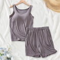 thumbnail image 2 of WZXFASHION Ensemble de Pyjama Décontracté d'Été pour Femmes avec Bretelles, Coussin de Poitrine, Haut à Manches Courtes et Shorts, Ensemble de Pyjamas pour Femmes Gris Foncé TTG, 2 of 7