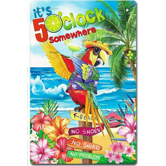 It's 5 O'clock Somewhere Retro Summer Tin Metal Signs Funny Wall Art Plaque for Home Beach Garden Bar Restaurant Wall Decoration Poster Gift 6X8 Inches