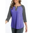thumbnail image 3 of 3/4 Sleeve Raglan Shirts for Women Color Block Henley Blouse Button Tunic Tops(Purple L), 3 of 5