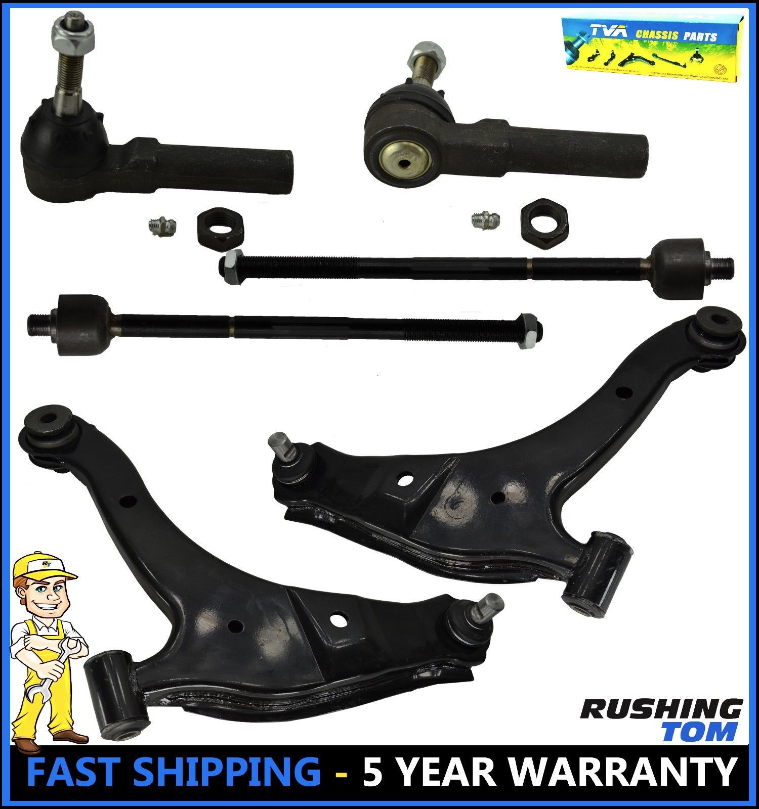 6Pc Kit Front Lower Control Arm Inner & Outer Tie Rod for Dodge Neon PT