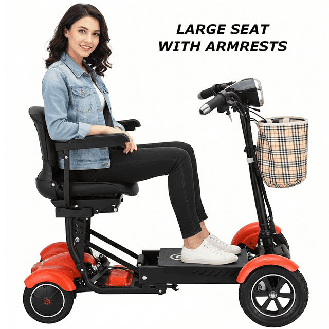 Large Seat Comfortble Mobility Scooter with Foldable Design, 300lb Capacity, Powerful Double Motors 360W, LED Headlights - Matte Red