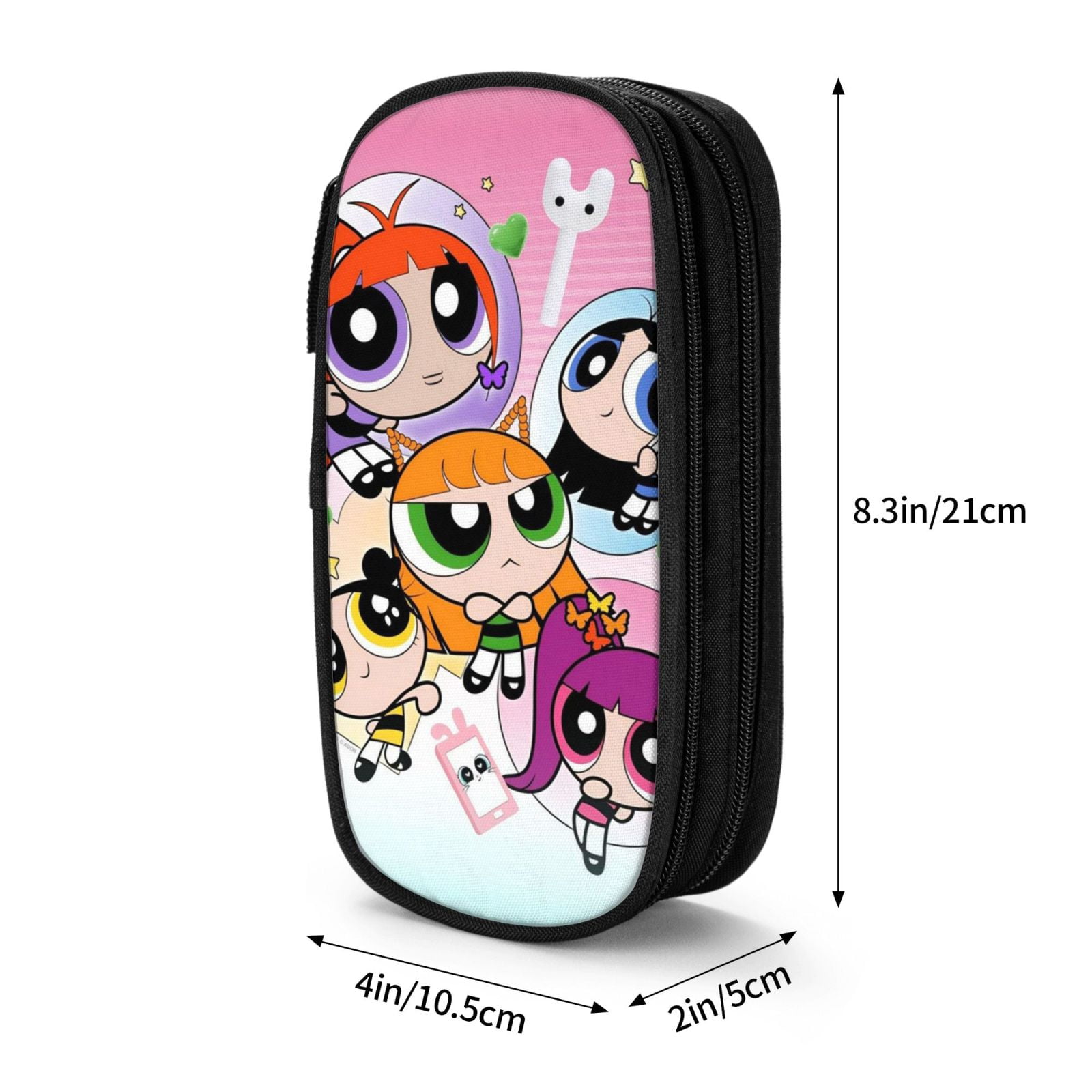 The Powerpuff Gi-rls Pencil Case Large Capacity Pencil Pouch Pen Bag Office Stationery Organizer Travel Makeup Bag Black
