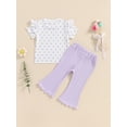 thumbnail image 5 of FEORJGP Kids Little Girl Summer Outfits 6M 12M 18M 2T 3T 4T Toddler Short Sleeve T-Shirt Dot Print Tops and Elastic Flare Pants Infant Baby Fashion Cute Casual 2 Piece Daily Clothes for Vacation, 5 of 9
