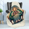 thumbnail image 3 of Ambesonne Frog Fleece Throw Blanket Croaker Couple Romantic Dinner 50"x60" Fern Green White Brown, 3 of 5