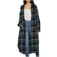 thumbnail image 2 of Dolkfu Jackets for Women Mid-Length Cotton Linen Blue Trench Coat Button Down Plaid Long Jacket Women's Winter Coats L, 2 of 7