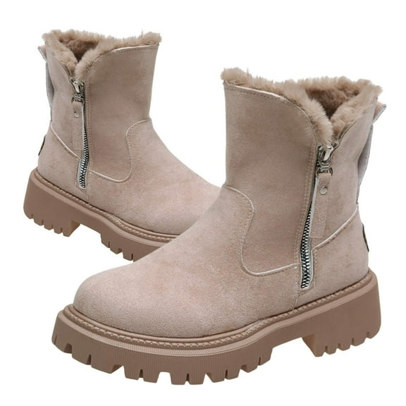 BERANMEY Casual Winter Snowboots For Women Waterproof Ankle Booties For Women Plush Lined Side Zipper Plush Warm Suede Non-Slip Walking Comfortable Outdoor Womens Boots
