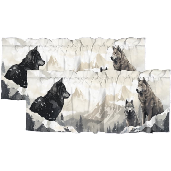 Wolf Curtains Valances for Home Decor Winter Misty Forest Wildlife Safari Animal Hunting Theme Window Valance for Bedroom Bathroom Living Room Dining Room Valances Set 54 by 18 in, 2 Panel