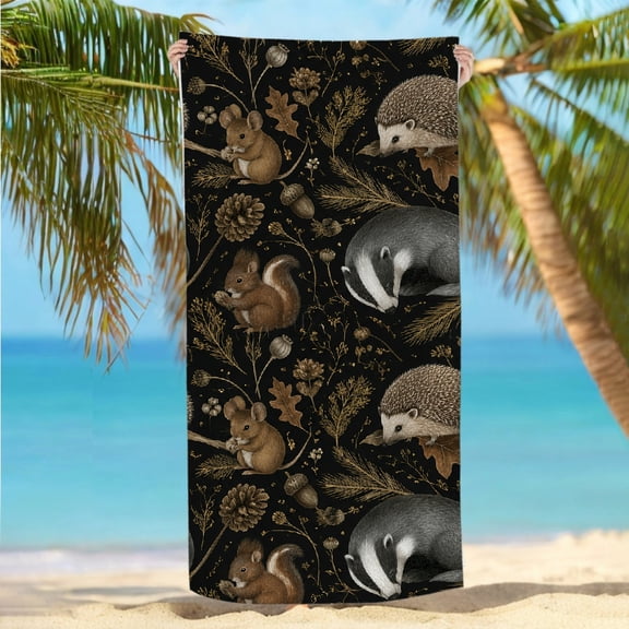 RKSupls 30x60inch Beach Towel Woodland Animals Pattern Repeat Oversized Microfiber Beach Towel - Ultra-Soft Microfiber Machine Washable, Ideal for Bathroom beach yoga