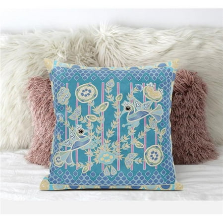 

Amrita Sen Designs CAPL626FSDS-BL-16x16 16 x 16 in. Pond Peacock Suede Blown & Closed Pillow - Blue Gold & Green
