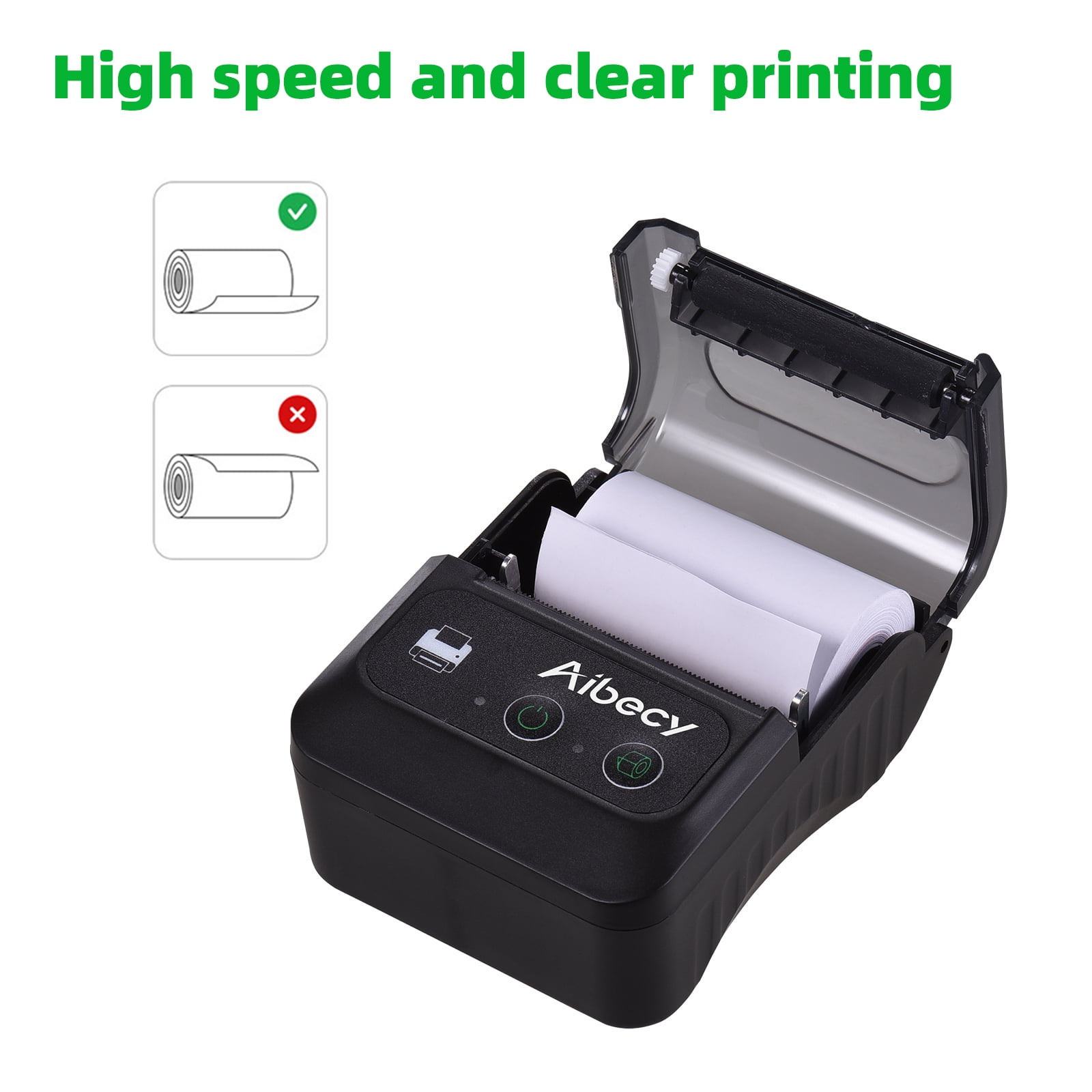 Aibecy Portable Thermal Receipt Printer 58mm Wireless Bluetooth Mini USB Bill POS Mobile Printer Compatible with Android/iOS/Windows for Small Business Restaurant Retail Store