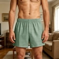 thumbnail image 2 of VBTAPA Men's Plaid Pajama Shorts Baggy Casual Boxers Shorts Daily Pj Sleep Bottoms Comfy Homewear Boxers Green L, 2 of 7