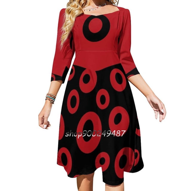 Robe Rouge Col Carré Grande Taille Élégante pour Femmes