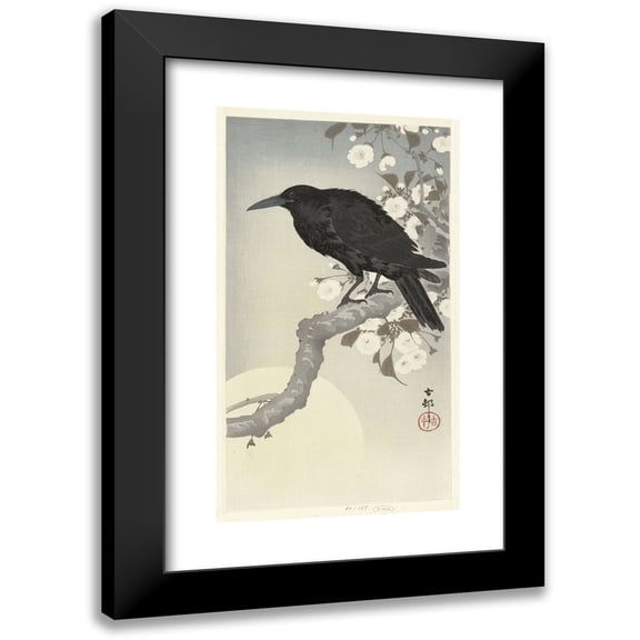 Ohara Koson 10x14 Black Modern Framed Museum Art Print Titled - Crow at Full Moon (1900 - 1930)