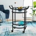 thumbnail image 2 of SAFAVIEH Sienna 2 Tier Modern Glam Round Bar Cart with Casters, Matte Black /Black Nickel Trim Handle/Tempered Glass (23.8 in. W x 19.9 in. D x 34 in. H), 2 of 11