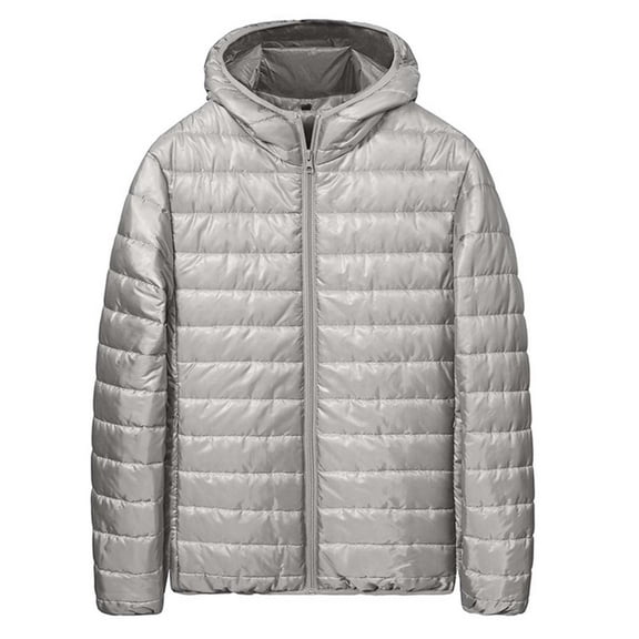 Puffer Jackets for Men Casual Long Sleeve Softshell Quilted Jacket Winter Warm Zip Up Coats, Gray, XL