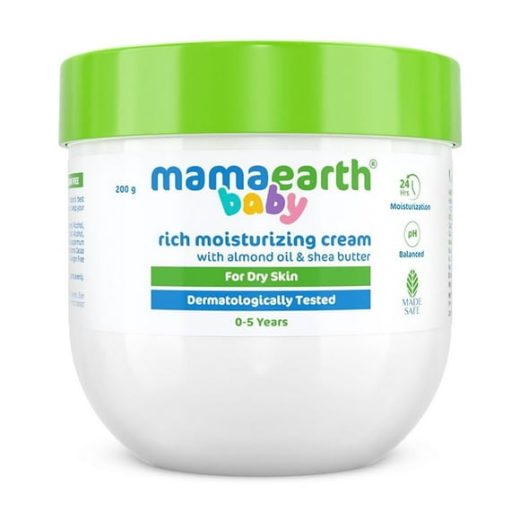 Mamaearth Baby Rich Moisturizing Cream With Almond Oil & Shea Butter For Dry Skin - 200 G | For Face & Body | 24-Hour Moisturization | Nourishes & Softens Skin