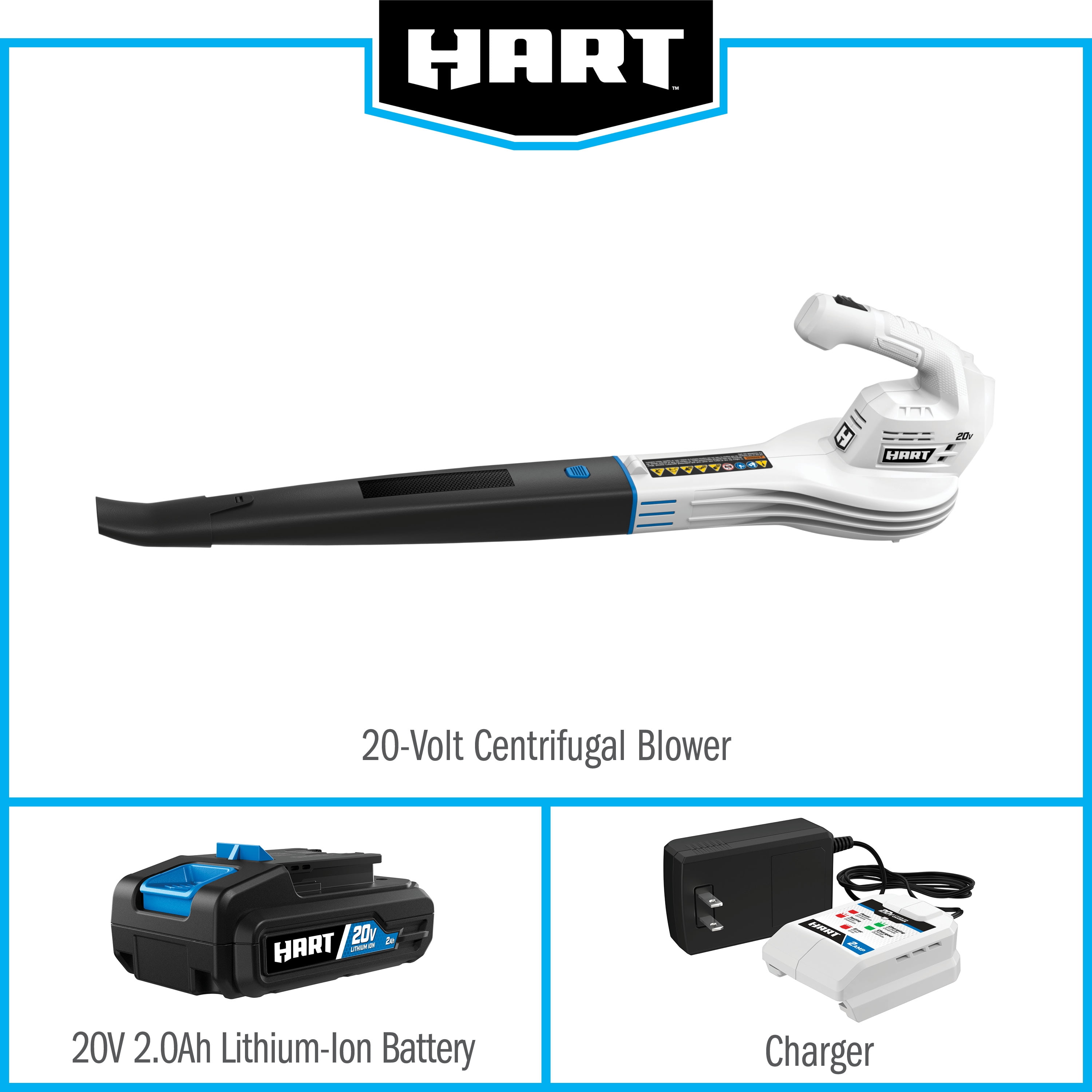 HART 20-Volt Cordless 90 CFM Centrifugal Blower, (1) 2.0 Ah Lithium-Ion Battery