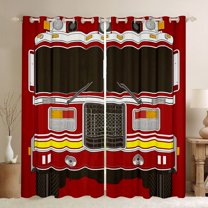 Castle Fairy Children Kids Cartoon Fire Truck Curtains Pack of 2 (42x84 Each),Firefighter Car Curtains Blackout,Car Theme Bedroom Curtains,Ultra Soft Home Decor