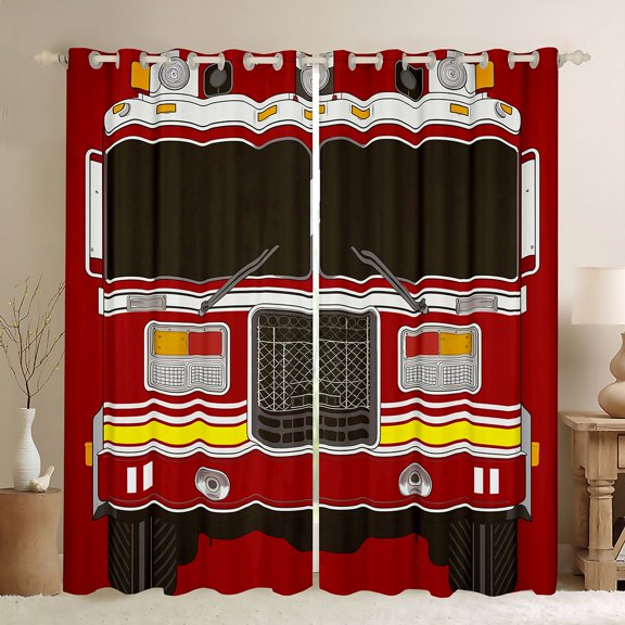 Castle Fairy Children Kids Cartoon Fire Truck Curtains Pack of 2 (42x84 Each),Firefighter Car Curtains Blackout,Car Theme Bedroom Curtains,Ultra Soft Home Decor