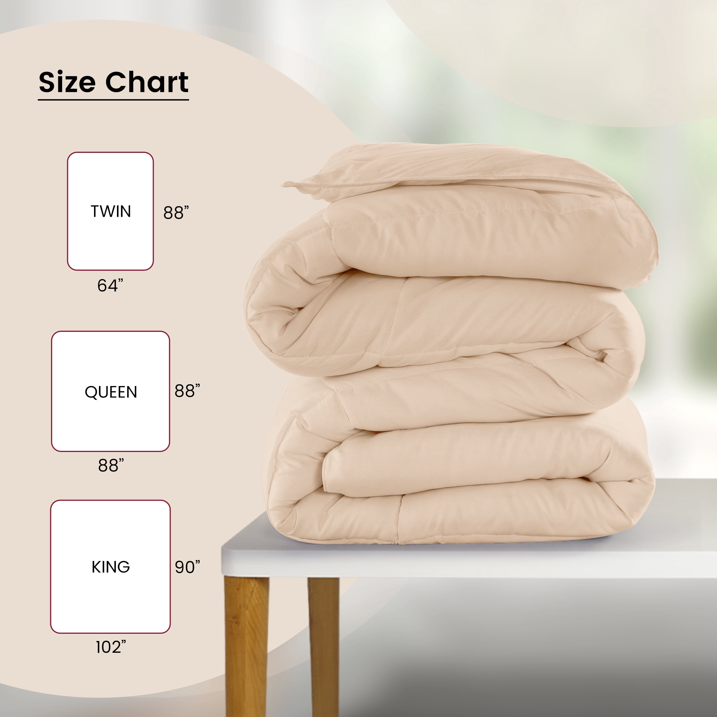 Lux Decor Collection Queen Comforter - Box Stitched Down Alternative Quilted Duvet Insert with Corner Tabs - Beige