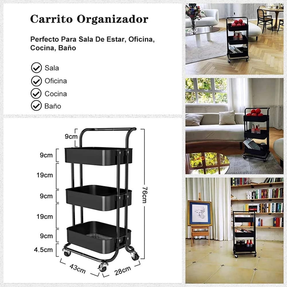 Kadyn 3 Tier Utility Carts with Lockable Wheels, Metal Rolling Cart with Handle, Storage Organizer Trolley Cart for Bathroom, Black Kadyn 3 Tier Utility Carts with Lockable Wheels, Metal Rolling Cart with Handle, Storage Organizer Trolley Cart for Bathroom, Black