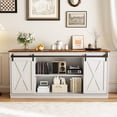 thumbnail image 4 of EDX TV Stand for 65" TV, Modern Entertainment Center for Living Room, TV Console Table with Storage Cabnets and Sliding Barn Doors, White, 4 of 8