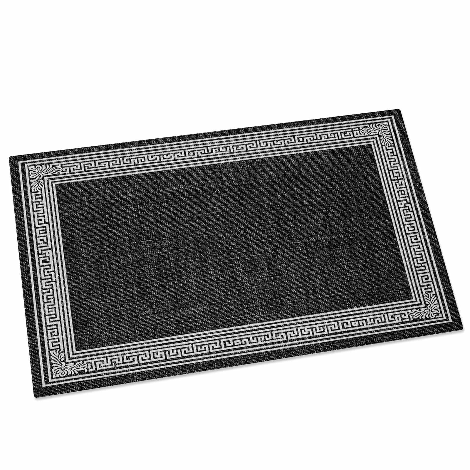Black Geometric Indoor Door Mat - 20"x31.5", Non-Slip Welcome Mat for Outdoor, White Greek Key Design Burlap Modern Art Front Doormat for Entry, Low-Profile Doormat Entrance Rug for Kitchen/Bathroom