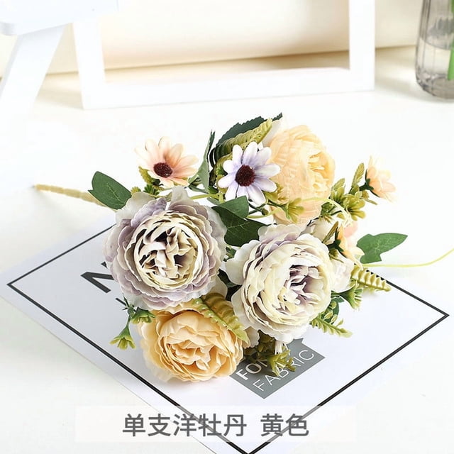 Ramo de Flores Artificiales de Seda con Peonía y Rosa, Flores Decorativas de Larga Duración para el Hogar, Oficina, Bodas y Decoración de Eventos, 30 cm