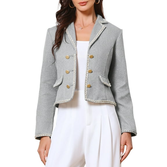 DARING DIVA Women's Vintage Notched Lapel Long Sleeve Cropped Blazer XS Gray