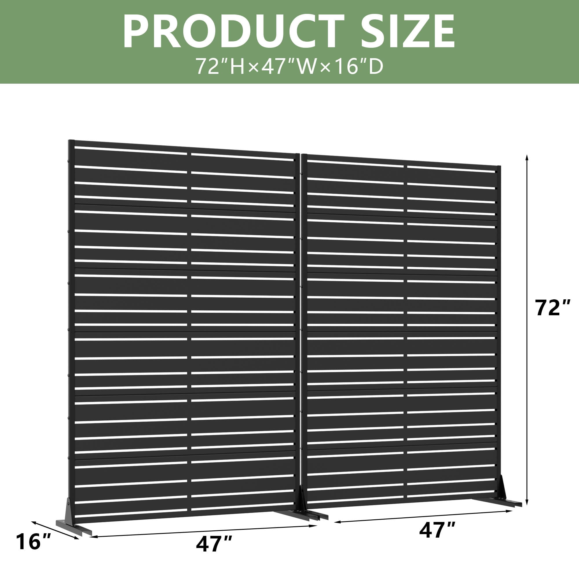 MAYEERTY 2-Piece Outdoor Metal Privacy Screen 6ft × 4ft Black, 6-Panel Wide-Narrow Louvered Galvanized Iron for Garden