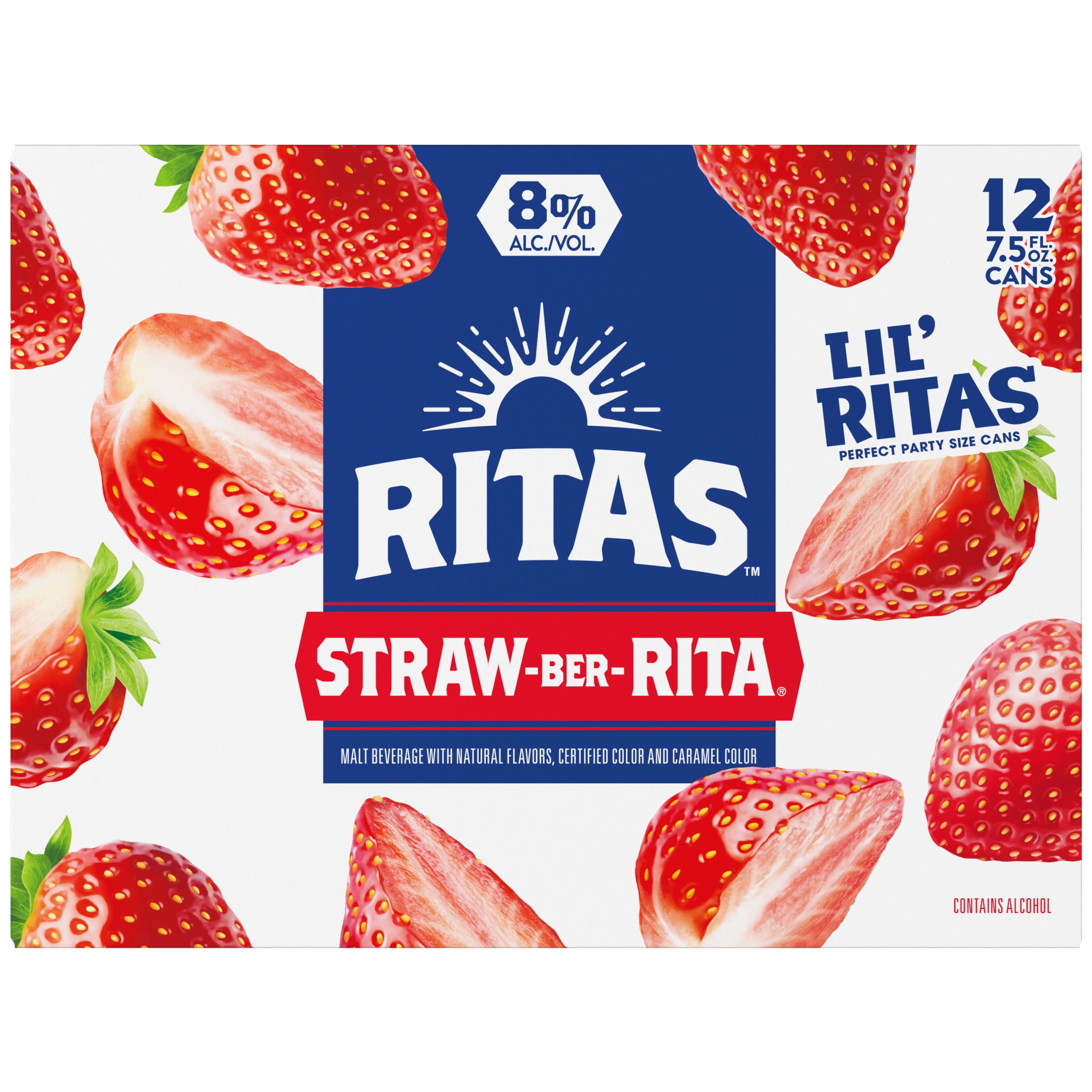 Ritas Sparkling Strawberry Straw-ber-rita Margarita, 12 pack, 7.5 fl oz Aluminum Cans, 8% ABV