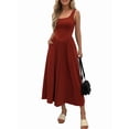 thumbnail image 2 of Women'S Summer Maxi Dress Sleeveless Square Neck Casual Beach Sundress with Pockets, Flowy Patchwork Knit Red XL, 2 of 8