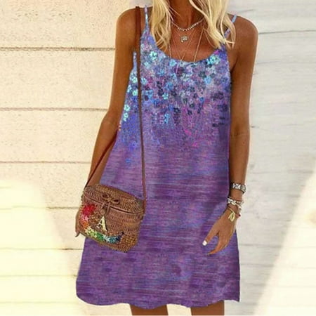 

Summer Sleeveless Printed Loose Sling Dress Note Please Buy One Size Larger