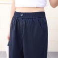 thumbnail image 4 of Pantalones de Pierna Ancha de Verano, Pantalones Rectos Sueltos Azul Marino de Corte Delgado para Mujer, Shorts, Pantalones Casuales con Cintura Elástica, 4 of 9