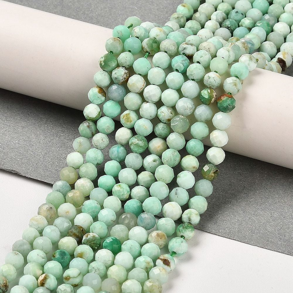 5strands Natural Green Opal Beads Strands Faceted Round 4~4.5x4~5mm Hole: 0.7mm about 90~94pcs/strand 15.35''(39~39.5cm) DIY