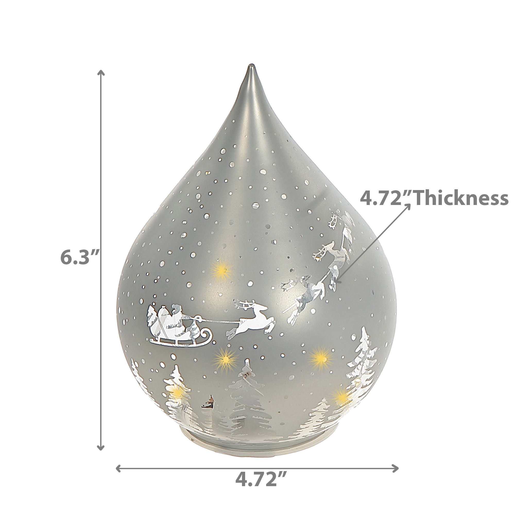 Led Teardrop Glass Stand (Santa On A Sleigh) (Silver) - Set of 2