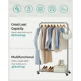 thumbnail image 3 of 110 lb Load Capacity Clothes Rack with Wheels Garment Rack with Storage Shelf Clothing Rack for Bedroom 2 Brakes Steel Frame Gray, 3 of 6