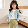 thumbnail image 5 of FRSASU Girls Classic Crew Neck Button Long Sleeve Soft Knit Cardigan Sweater Breathable Stretchy School Outfit Size 6M-4T Blue, 5 of 9